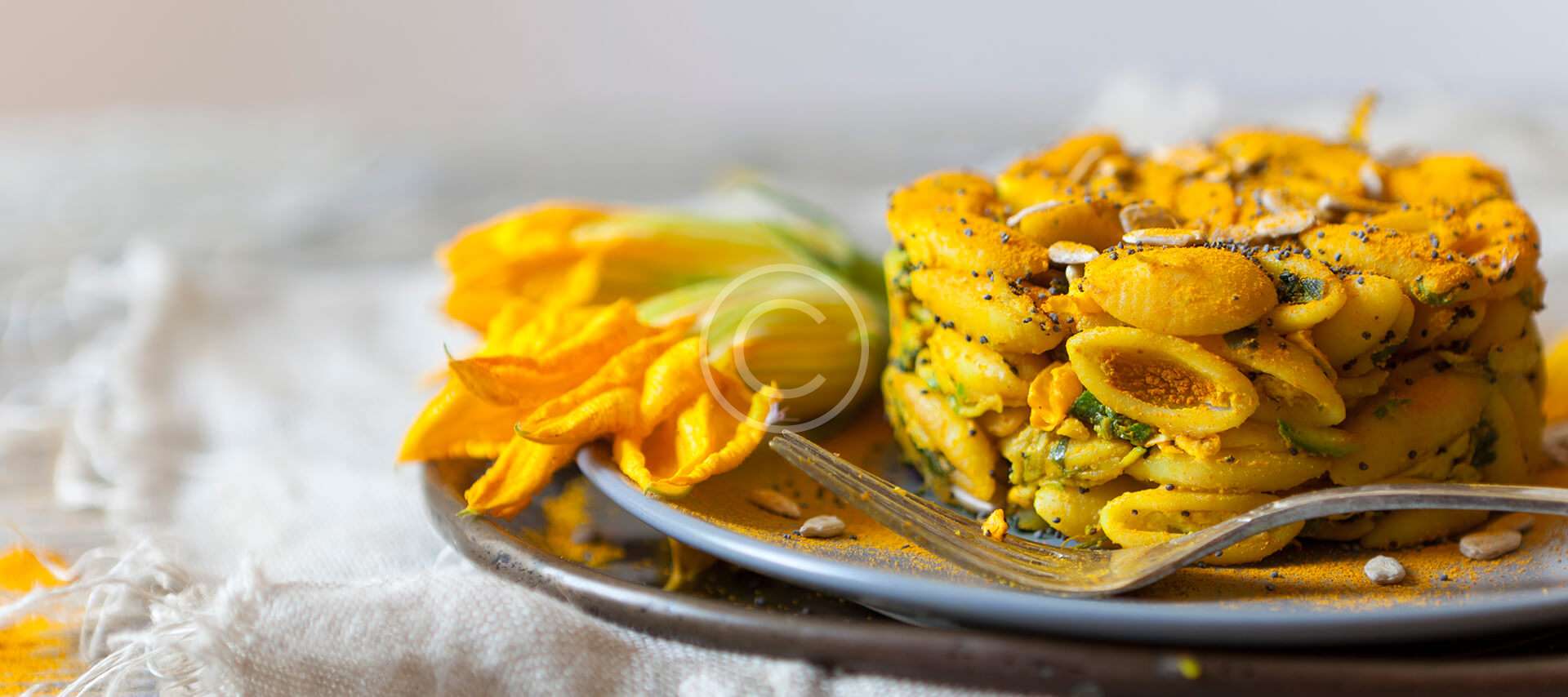 Pasta with zucchini blossom and saffron sauce Bizim Bostan